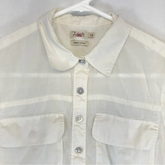 Faherty Shirt Womens Ivory Organic Cotton Popover Short Sleeve Pockets - Picture 3 of 13